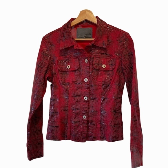 Guess  Ladies Red and Black Premium Denim Jacket - Picture 1 of 10